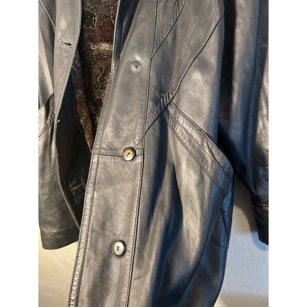 Vintage Gerome Barcelona Black Lambskin Leather Paisley Lined Jacket 80s Chevron - Picture 7 of 14